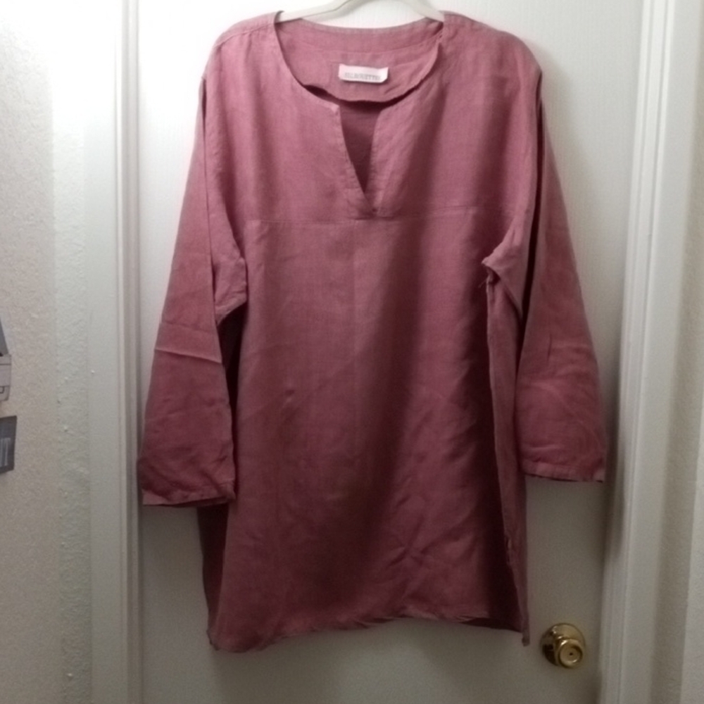 Pink Long Sleeve Tunic  Linen Top Size 3x Gently Worn